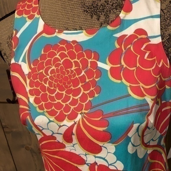 London Times aqua pink white tropical floral sleeveless sundress shift dress  4 - Picture 3 of 12